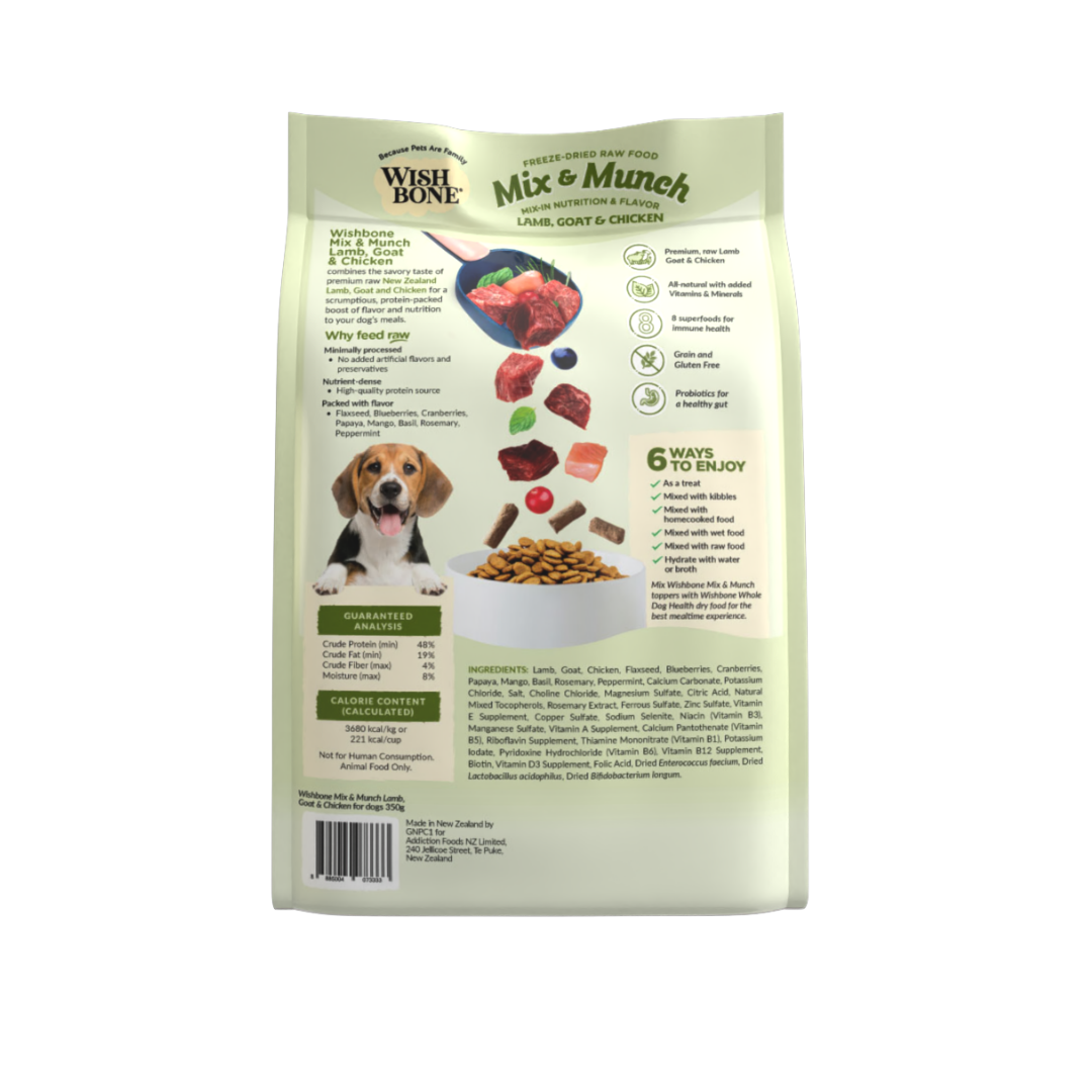Wishbone Mix & Munch Freeze-Dried Raw Topper Lamb, Goat & Chicken for Dogs 350g