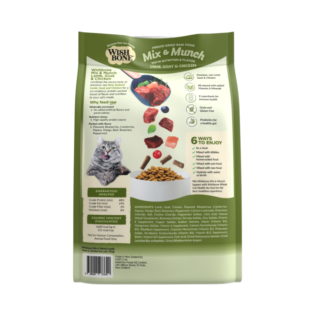 Wishbone Mix & Munch Freeze-Dried Raw Topper Lamb, Goat & Chicken for Cats 350g
