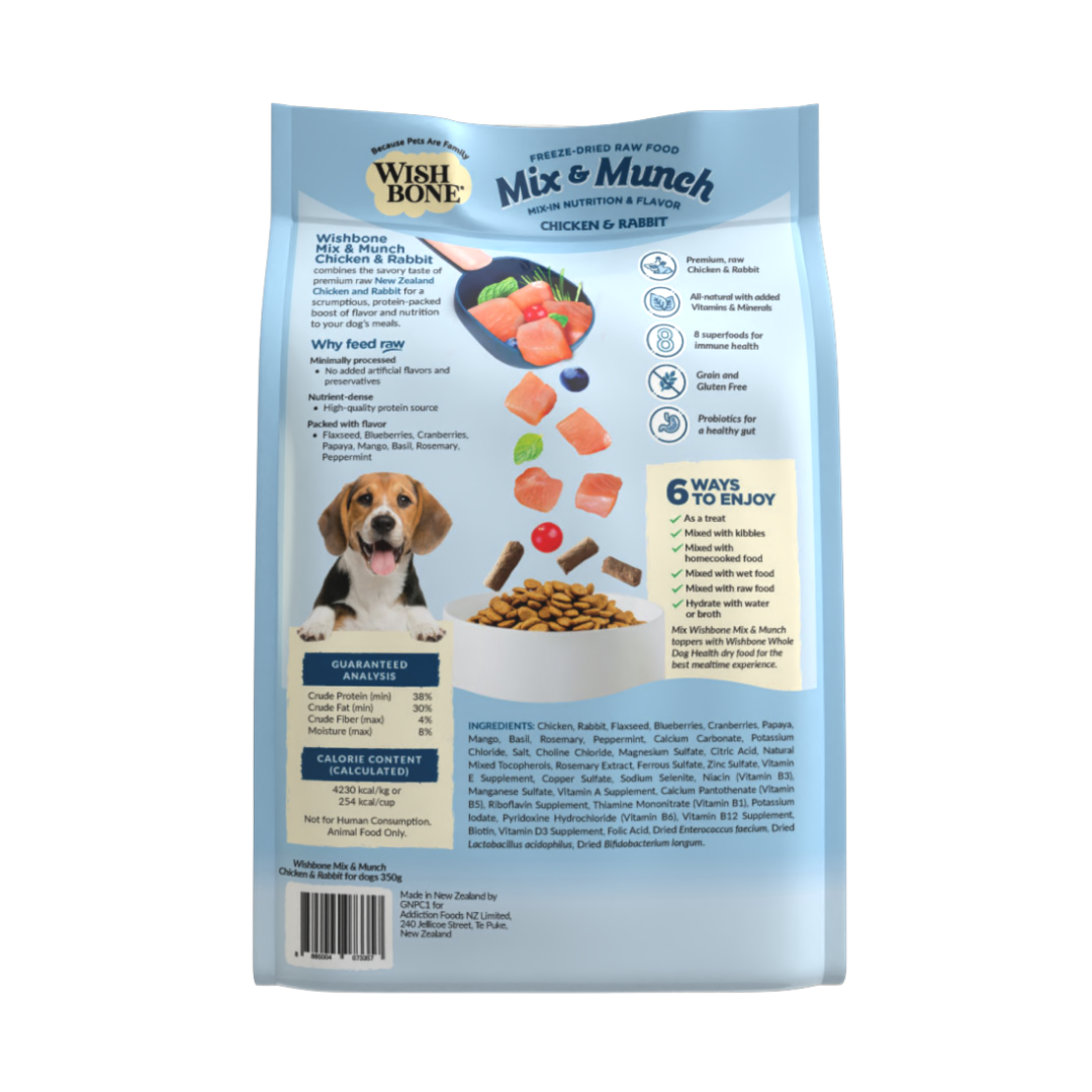 Wishbone Mix & Munch Freeze-Dried Raw Topper Chicken & Rabbit for Dogs - 350g