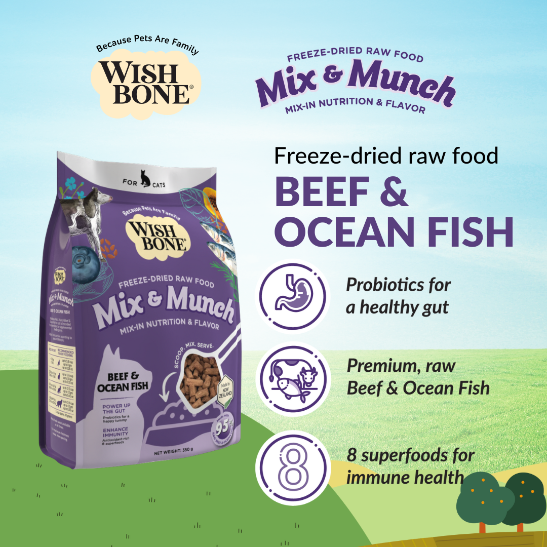 Wishbone Mix & Munch Freeze-Dried Raw Topper Beef & Ocean Fish for Cats 350g