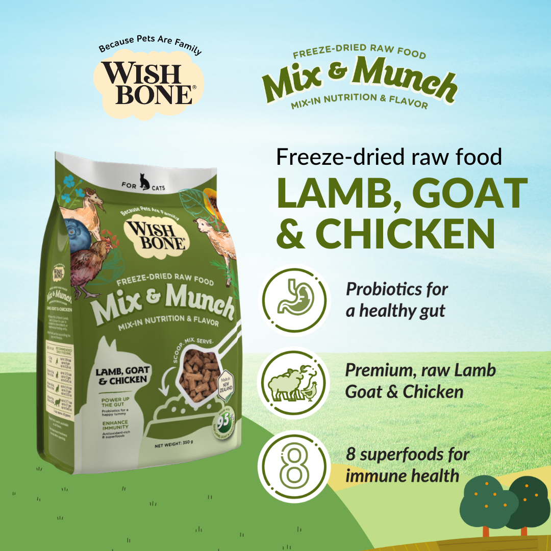 Wishbone Mix & Munch Freeze-Dried Raw Topper Lamb, Goat & Chicken for Cats 350g