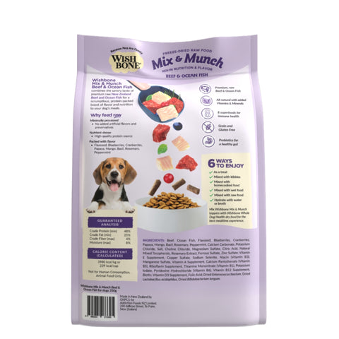 Wishbone Mix & Munch Freeze-Dried Raw Topper Beef & Ocean Fish For Dogs 350g