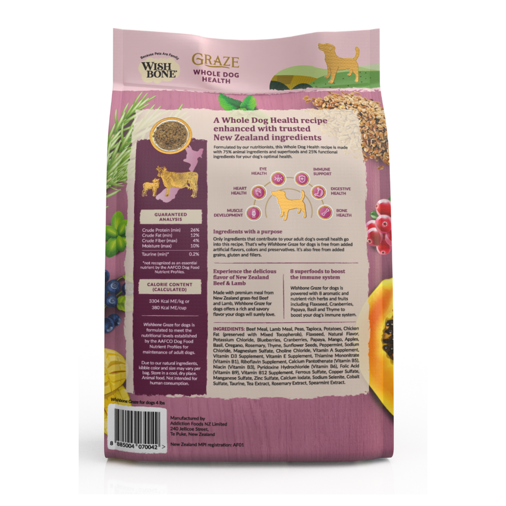 Wishbone Graze New Zealand Beef and Lamb, Gluten Free, Grain Free Dry Dog Food for Overall Pet Health