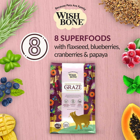 [Trial Pack] Wishbone Graze New Zealand Beef and Lamb, Gluten Free, Grain Free Dry Cat Food for Overall Pet Health