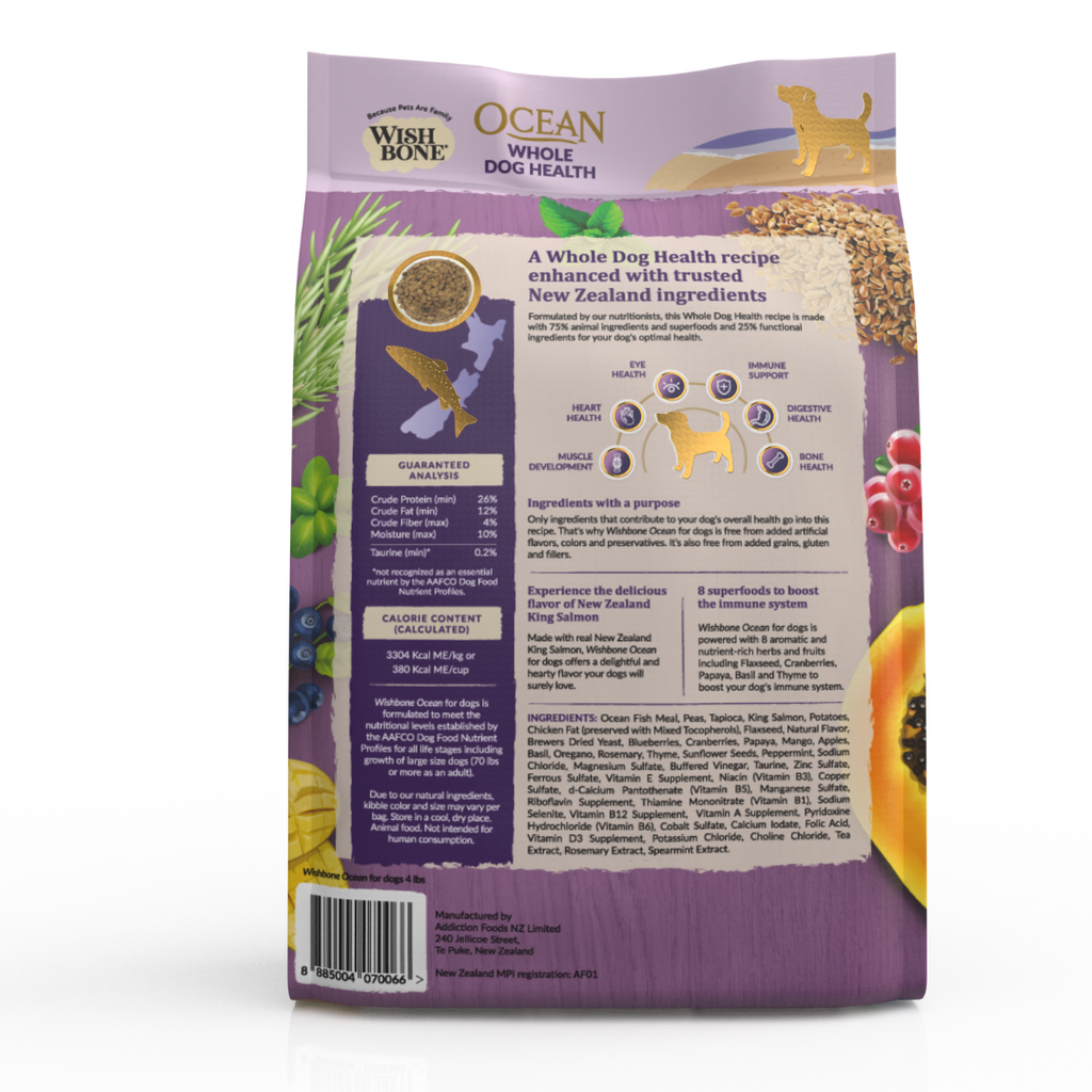 Wishbone Ocean New Zealand King Salmon, Gluten Free, Grain Free Dry Dog Food for Overall Pet Health