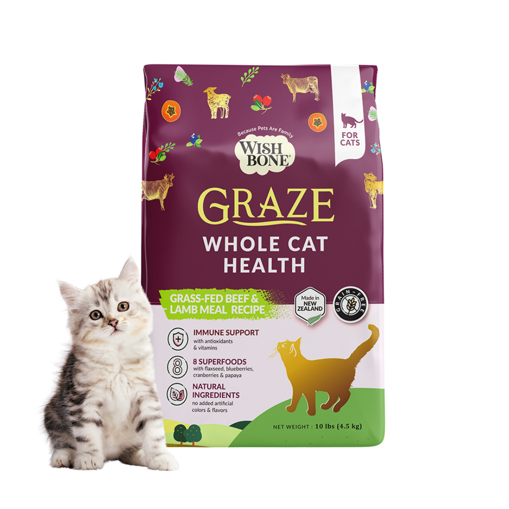 Wishbone Graze New Zealand Beef and Lamb, Gluten Free, Grain Free Dry Cat Food for Overall Pet Health